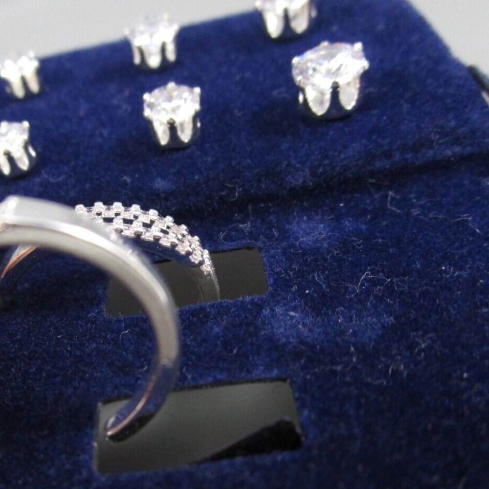 DANECRAFT 4pc Mod/Contemporary Hoop & Stud Silver Plated CZ Earrings Set**NEW! - Picture 5 of 5